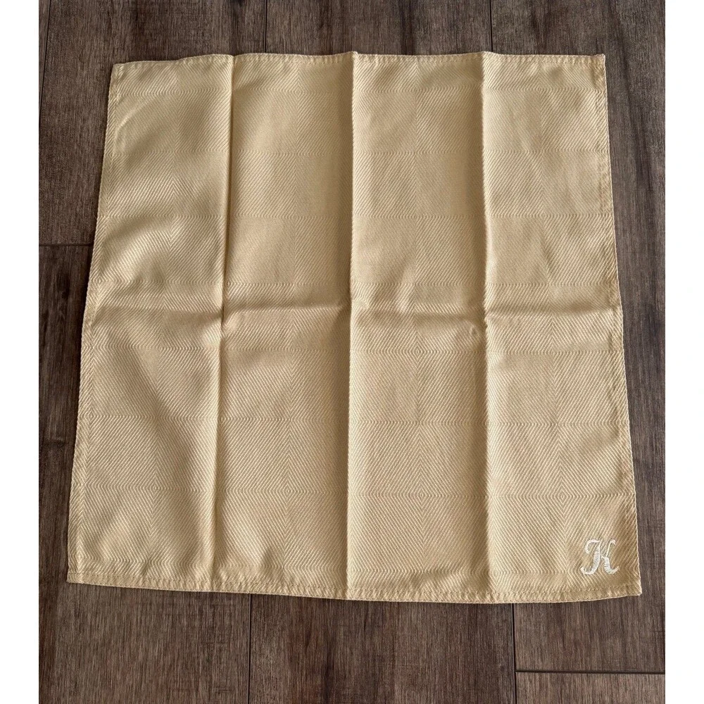 Lauren Ralph Lauren Gold Herringbone Cloth Dinner Napkin Monogrammed Letter K